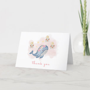 Minimalistisch Ocean Sweet Whale Floral Baby showe Bedankkaart