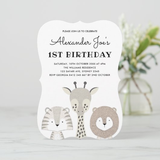 Minimalistisch Oerwoud Animals Verjaardagsuitnodig Kaart (Staand voorkant)