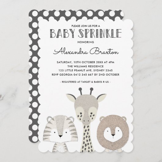 Minimalistisch Oerwoud Safari Baby Sprinkle Uitnod Kaart (Voorkant / Achterkant)