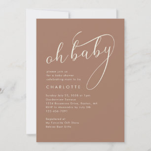 Minimalistisch Oh Baby-script Mocha-Baby shower Kaart