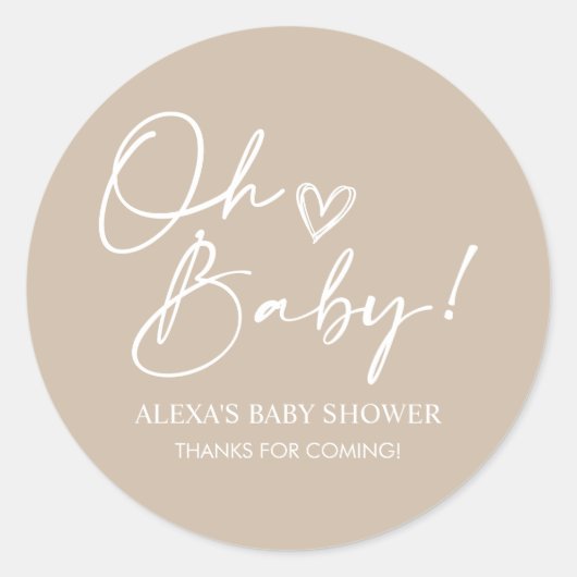 Minimalistisch Oh Baby shower Beige voor Stickers (Voorkant)