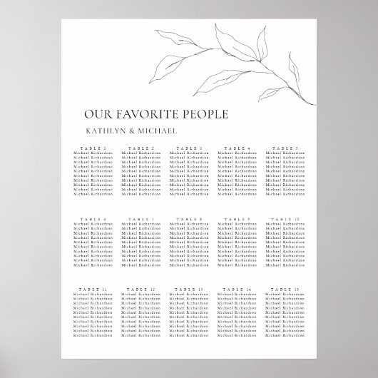 Minimalistisch Olijfblad Bruiloft 15 Tafel Zitplaa Poster (Voorkant)