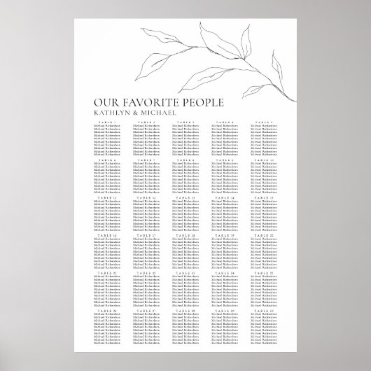 Minimalistisch Olijfblad Bruiloft 30 Tafel Zitplaa Poster (Voorkant)