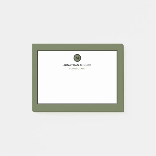Minimalistisch olive Classic Monogram Post-it® Notes (Voorkant)
