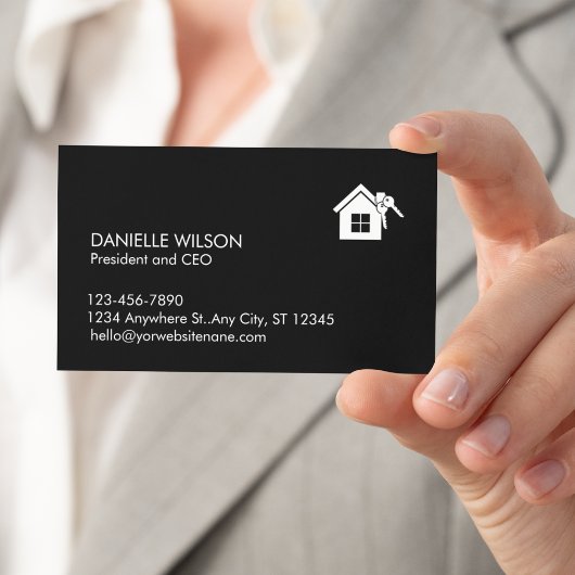 Minimalistisch onroerend goed zwart wit visitekaartje