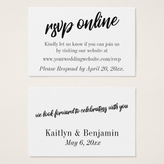 Minimalistisch ontwerp, RSVP Online Wedding Enclos Visitekaartjes (Voorkant /achterkant)