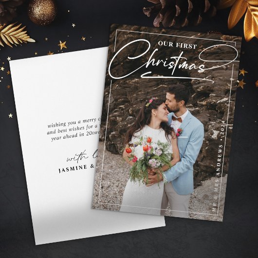 Minimalistisch Onze eerste kerst als Mr & Mrs Foto Feestdagenkaart
