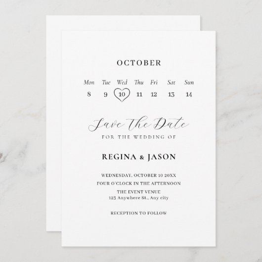 Minimalistisch opslaan van de datumkalender save the date (Voorkant / Achterkant)