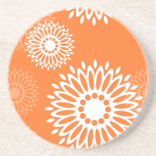 Minimalistisch Oranje Mandala geometrisch bloemenp Zandsteen Onderzetter
