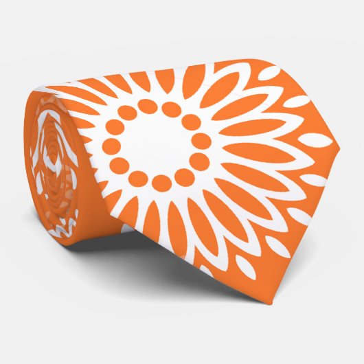 Minimalistisch Oranje Mandala Geometrisch Bloempat Stropdas (Opgerold)