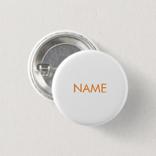 Minimalistisch oranje wit aangepaste naamtekst ronde button 3,2 cm