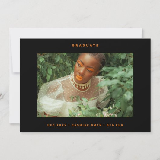 Minimalistisch Oranje zwart Afstuderen foto Aankondiging (Voorkant)