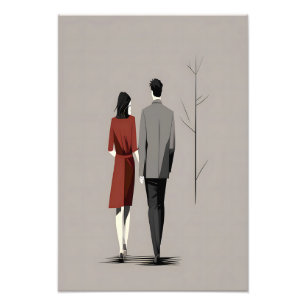 Minimalistisch paar dat samen moderne lijnkunst wa foto afdruk