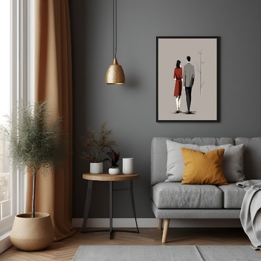 Minimalistisch paar dat samen moderne lijnkunst wa poster