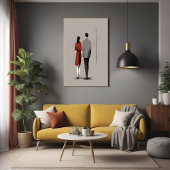 Minimalistisch paar dat samen moderne lijnkunst wa poster