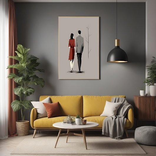 Minimalistisch paar dat samen moderne lijnkunst wa poster