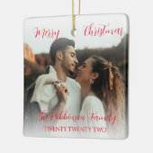 Minimalistisch paar dubbelzijdig foto-rood script keramisch ornament (Links)