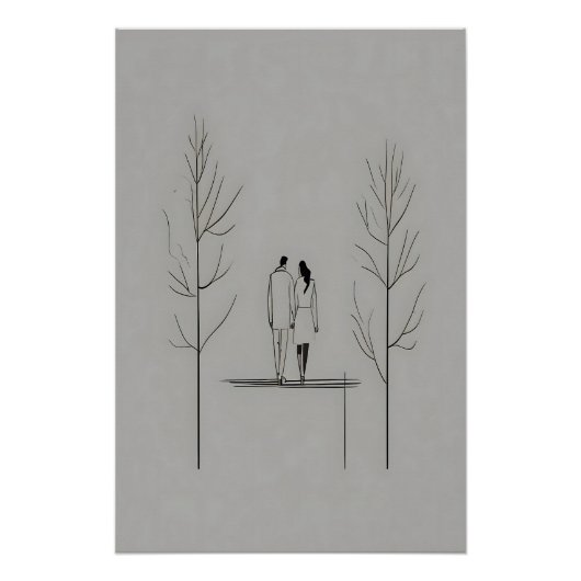 Minimalistisch paar moderne lijnkunst perfect poster (Voorkant)
