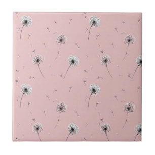 Minimalistisch Paardenbloempluim Patroon Roze (2) Tegeltje