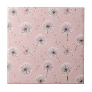 Minimalistisch Paardenbloempluizenpatroon Roze (1) Tegeltje