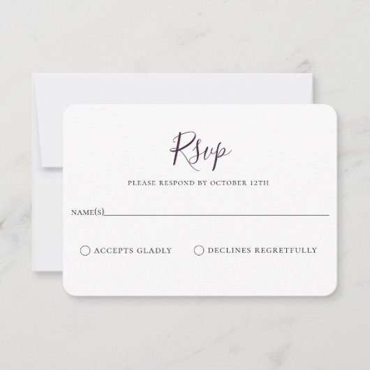 Minimalistisch Paars Plum Wedding RSVP Kaart (Voorkant)