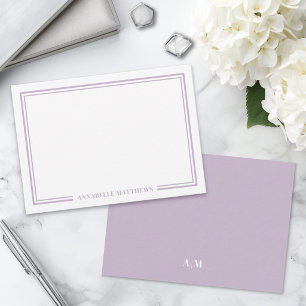 Minimalistisch Paars Twee Rand Monogram Notitiekaartje