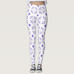 Minimalistisch Paarse bloemmotief op wit Leggings