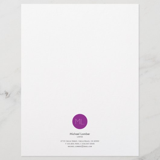 Minimalistisch Paarse cirkel Monogram Letterhoofd Briefhoofd Sjabloon (Voorkant)