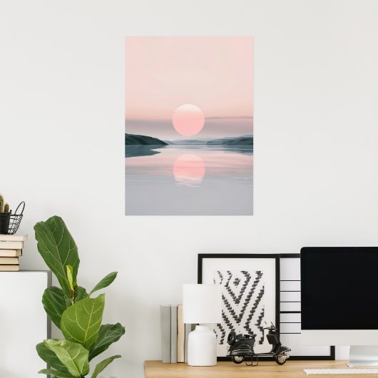 Minimalistisch Pastel Lake Sunset landschap Poster (Thuiskantoor)