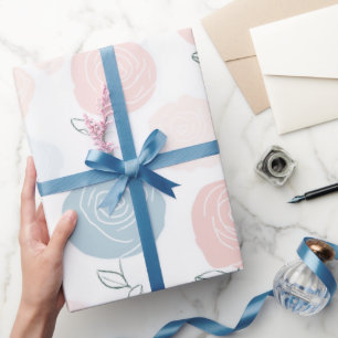 Minimalistisch Pastel Roze Wit Bloemmotief Cadeaupapier