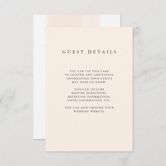 Minimalistisch penseel | Blush roze gastinformatie Informatiekaartje (Voorkant / Achterkant)