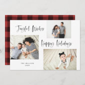 Minimalistisch penseelscript 3 Collage Photo Holid Feestdagenkaart (Voorkant / Achterkant)