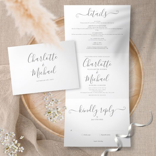 Minimalistisch Photo Weddenschap met Elegant Signa Drieluik Uitnodiging