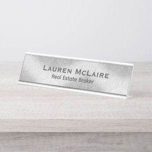Minimalistisch Platina & Diamanten Professioneel Bureau Naambordje
