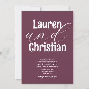 Minimalistisch plum Modern Scripting Wedding Kaart