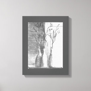 Minimalistisch potlood schets zwart wit bloemen canvas afdruk