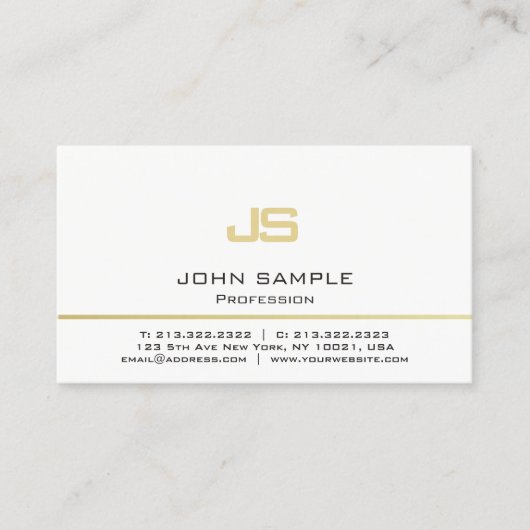 Minimalistisch Professioneel Modern Witgouden Mono Visitekaartje (Voorkant)