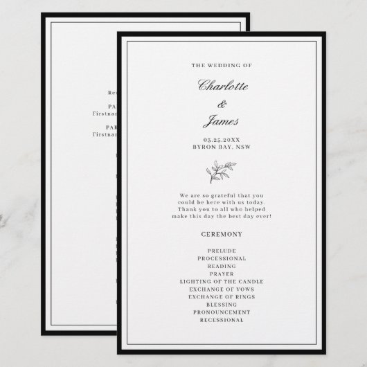 Minimalistisch programma voor Leaf Wedding Ceremon (Voorkant / Achterkant)