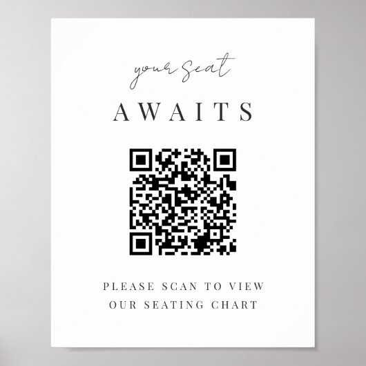 Minimalistisch QR Code Wedding Seining Chart Poster (Voorkant)