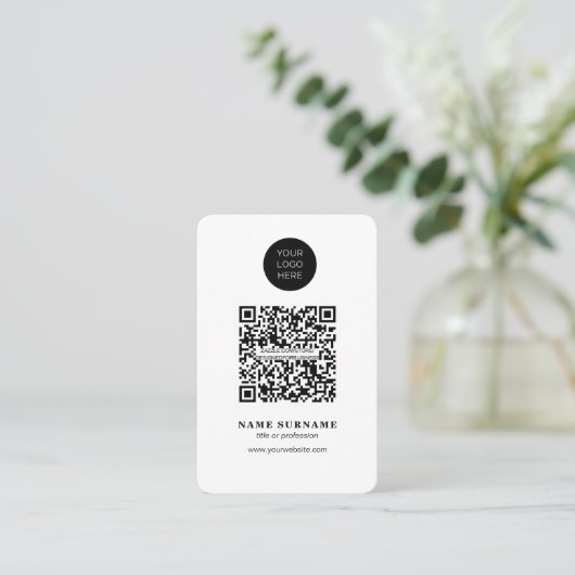 Minimalistisch-QR code zuiver eenvoudig zwart-wit Visitekaartje (Staand voorkant)