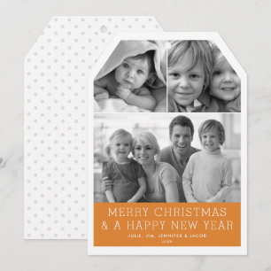 Minimalistisch raster 3 Foto Label Holiday Card Feestdagenkaart