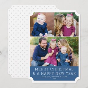 Minimalistisch raster 3 Photo Blue Holiday Card Feestdagenkaart