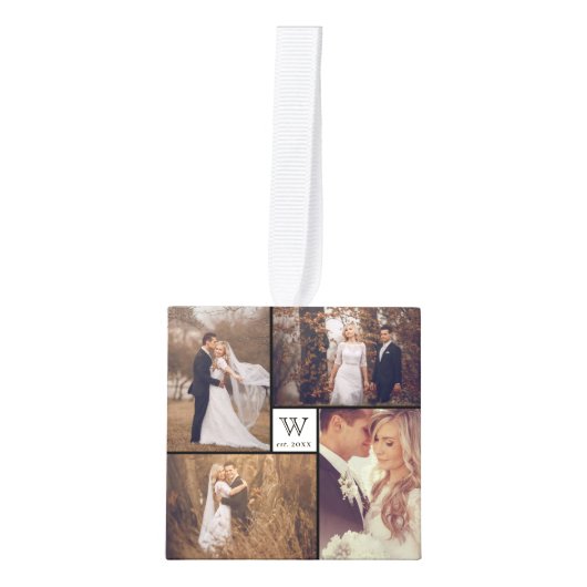 Minimalistisch rasterlijnvakantie bruiloft 4 foto kubus ornament (Voorkant)