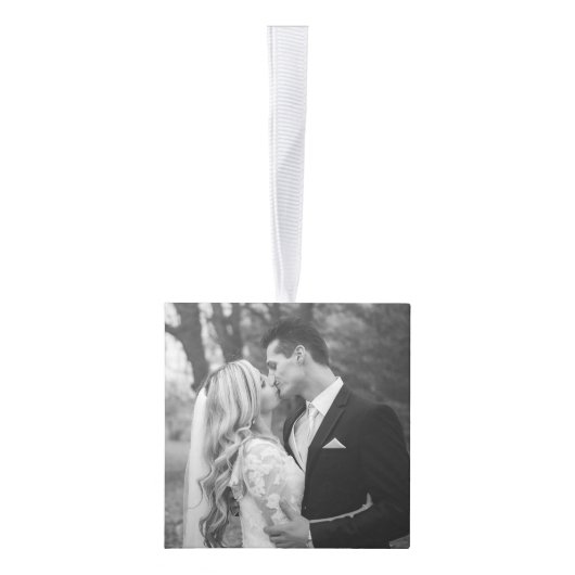 Minimalistisch rasterlijnvakantie bruiloft 4 foto kubus ornament (Rechts)