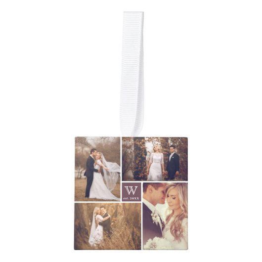 Minimalistisch rasterlijnvakantie bruiloft 4 foto kubus ornament (Voorkant)