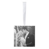 Minimalistisch rasterlijnvakantie bruiloft 4 foto kubus ornament (Rechts)