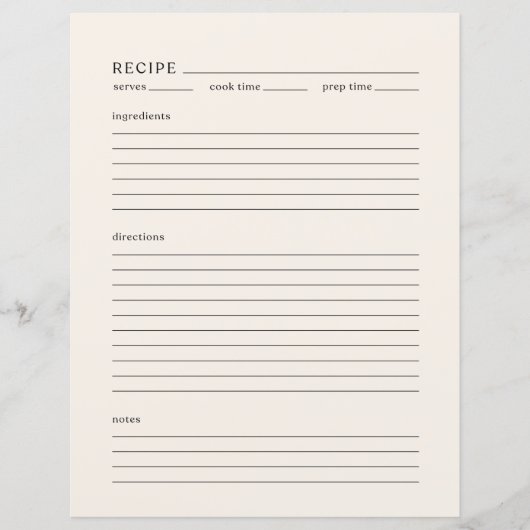 Minimalistisch Recipe Page Letter Size Modern Crea (Voorkant)