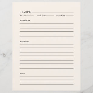Minimalistisch Recipe Page Letter Size Modern Crea