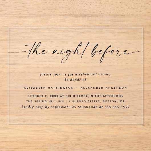 Minimalistisch repetitiediner | Modern transparant Acryl Uitnodigingen (Voorkant)