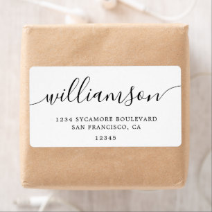 Minimalistisch retouradres van witscriptfamilie etiket